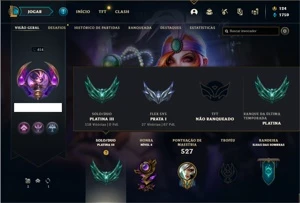 Conta platina 3 com 145 Champs e 132 Skins + 1 Prestigio - League of Legends LOL