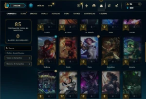 Platina 1 com 45 Champs e 9 Skins + 60 Espolios - League of Legends LOL