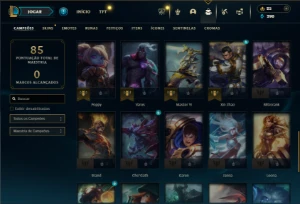 Platina 1 com 45 Champs e 9 Skins + 60 Espolios - League of Legends LOL
