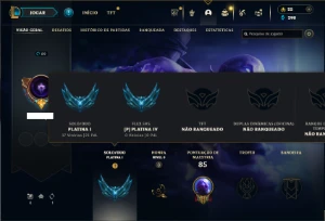 Platina 1 com 45 Champs e 9 Skins + 60 Espolios - League of Legends LOL
