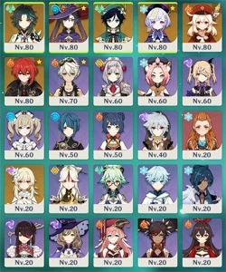 AR 53 Xiao + Venti + Klee + Diluc + Qiqi + Mona - Genshin Impact