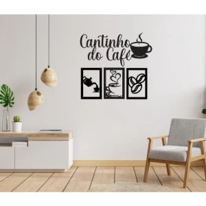 Kit 4 Peças Cantinho do Café em MDF Preto 25 cm - Artesanato e Personalizados