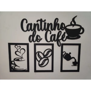 Kit 4 Peças Cantinho do Café em MDF Preto 25 cm