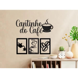 Kit 4 Peças Cantinho do Café em MDF Preto 25 cm - Artesanato e Personalizados