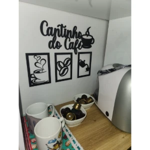 Kit 4 Peças Cantinho do Café em MDF Preto 25 cm - Artesanato e Personalizados
