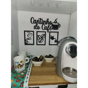 Kit 4 Peças Cantinho do Café em MDF Preto 25 cm - Artesanato e Personalizados