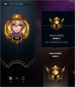 conta lol level 196, 70 skin e mmr bom gold 1 - League of Legends
