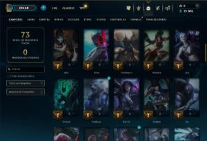 Platina 1 com 70 Champs e 49 Skins - League of Legends LOL