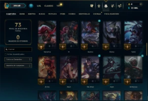 Platina 1 com 70 Champs e 49 Skins - League of Legends LOL