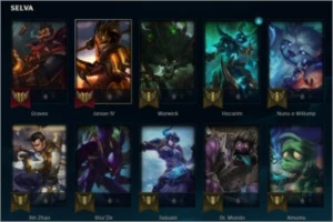 Conta br, s10 d4, pool de jg, winrate 62% (W137/85L) - League of Legends LOL