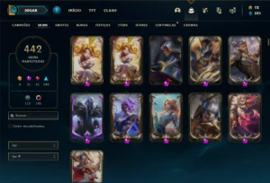 Conta D1 com TODOS os champs e 442 Skins + 17 Prestigios - League of Legends LOL
