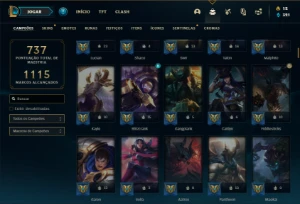 Conta D1 com TODOS os champs e 442 Skins + 17 Prestigios - League of Legends LOL