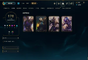 Unranked com TODOS os Champs e 178 Skins +1 Rara + Icones - League of Legends LOL