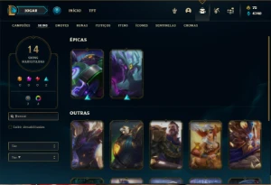 Conta Platina 1 com 50 Champs e 14 Skins ( 6 Vitoriosas ) - League of Legends LOL