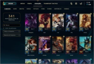 Nvl. 174 - Platina 3/Falta 1 Champ/91 Skins - League of Legends LOL