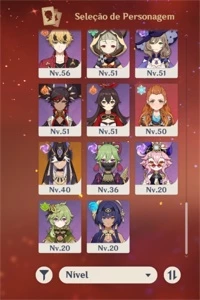 Conta AR 60 com 18 personagens t5 e 7 armas t5 - Genshin Impact