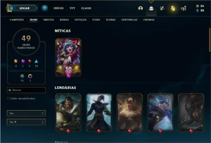 Conta unranked com 70 Champs e 49 Skins - League of Legends LOL
