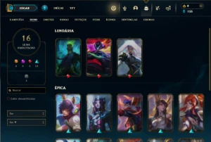 Prata 1 com 45 Champs e 16 Skins + 2 Fragmentos - League of Legends LOL