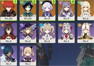 Conta genshin impact com Diluc, Qiqi, Venti e Keqing
