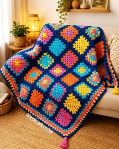 Manta Aurora em Crochê de Algodão - 115 x 115 cm - Artesanato e Personalizados
