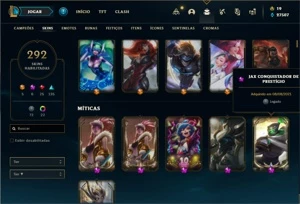 Conta Prata 1 com TODOS os champs e 292 Skins + 4 Prestigios - League of Legends LOL