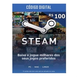 Cartão de Saldo - Steam Brasil - 100 reais - Envio Imediato