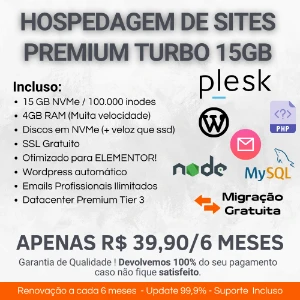 Hospedagem De Sites 15gb Nvme Turbo Ssl - Profissional 6 mes - Premium