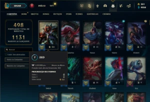 Esmeralda 4 com TODOS os champs e 160 Skins + 1.3kk de Zed - League of Legends LOL