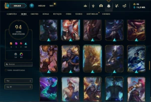 Unranked com 121 Champs e 94 Skins + 40 Cromas - League of Legends LOL