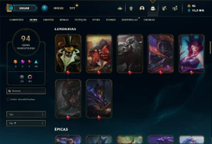 Unranked com 121 Champs e 94 Skins + 40 Cromas - League of Legends LOL