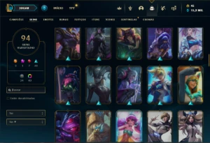 Unranked com 121 Champs e 94 Skins + 40 Cromas - League of Legends LOL
