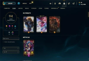 Unranked com 121 Champs e 94 Skins + 40 Cromas - League of Legends LOL