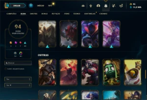 Unranked com 121 Champs e 94 Skins + 40 Cromas - League of Legends LOL