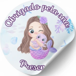 50 Adesivos Sereia Lilás para Lembrancinhas - Artesanato e Personalizados