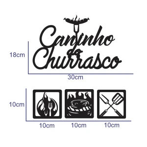 Kit 4 Peças Cantinho do Churrasco em MDF Preto - Artesanato e Personalizados