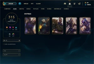 Conta Platina 1 com TODOS os champs e 315 Skins + 130 Cromas - League of Legends LOL