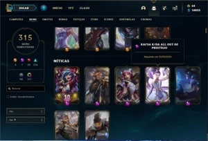 Conta Platina 1 com TODOS os champs e 315 Skins + 130 Cromas - League of Legends LOL