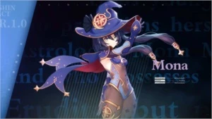 Mona + Arma 5 Espinha Celestial - Genshin Impact