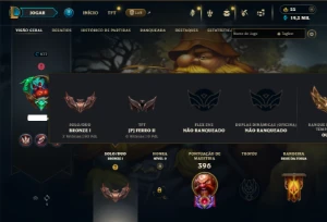 Bronze 1 com 125 Chams e 67 Skins - League of Legends LOL