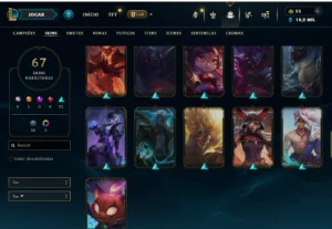 Bronze 1 com 125 Chams e 67 Skins - League of Legends LOL