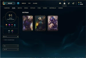Conta unranked com 144 Champs e 91 Skins - League of Legends LOL