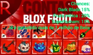 Conta Blox fruits Level 1000+ Chance de vir dark Blade 25% - Roblox