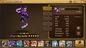 Reroll Summoners War lvl10 com Sky Surfer Dark - Jackson