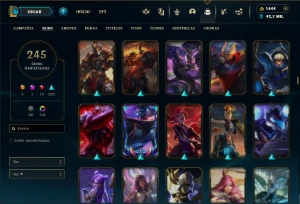 Prata 1 com TODOS os champs e 245 Skins + 1600 RP - League of Legends LOL