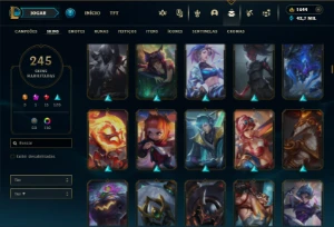 Prata 1 com TODOS os champs e 245 Skins + 1600 RP - League of Legends LOL