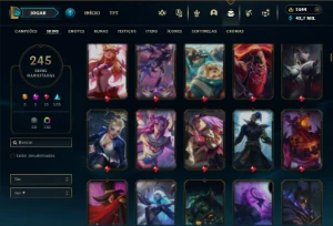 Prata 1 com TODOS os champs e 245 Skins + 1600 RP - League of Legends LOL