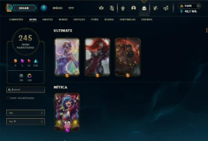 Prata 1 com TODOS os champs e 245 Skins + 1600 RP - League of Legends LOL