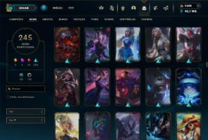 Prata 1 com TODOS os champs e 245 Skins + 1600 RP - League of Legends LOL