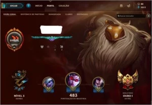 CONTA GOLD 1 68 pdl, 120 CAMPEÕES E 69 skins - League of Legends LOL