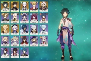 Conta AR 46 + Itto, Ayaka, Xiao e Zhongli + Benção da Lua - Genshin Impact
